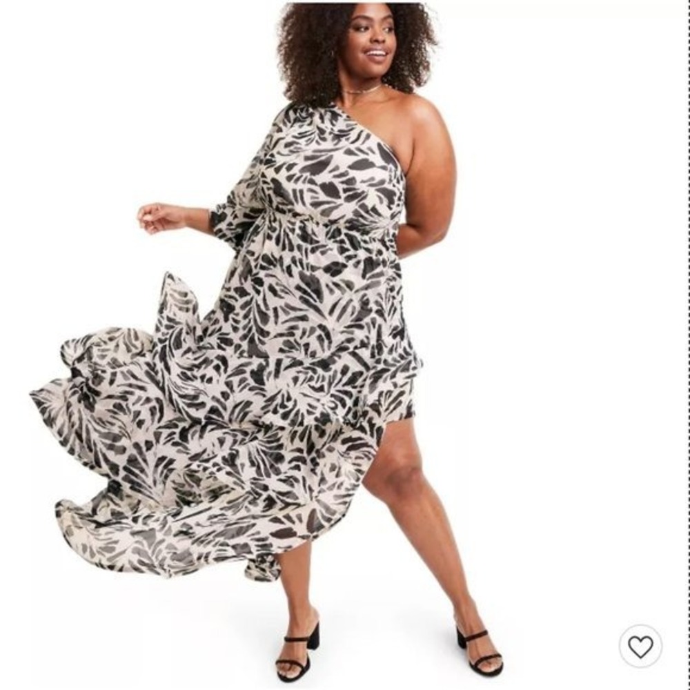 Alexis for Target Black White One Shoulder Tiered Ruffle Maxi Dress Glam NWT 4X